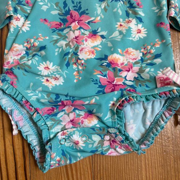 Ruffle Butts blue floral long sleeve rashguard one piece swimsuit SIZE 12-18M - Picture 3 of 5